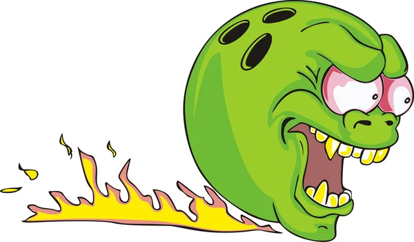 Palla da bowling verde con fiamma — Vettoriale Stock