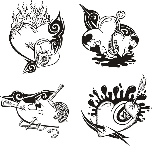 Tatouages stylisés avec des coeurs — Image vectorielle