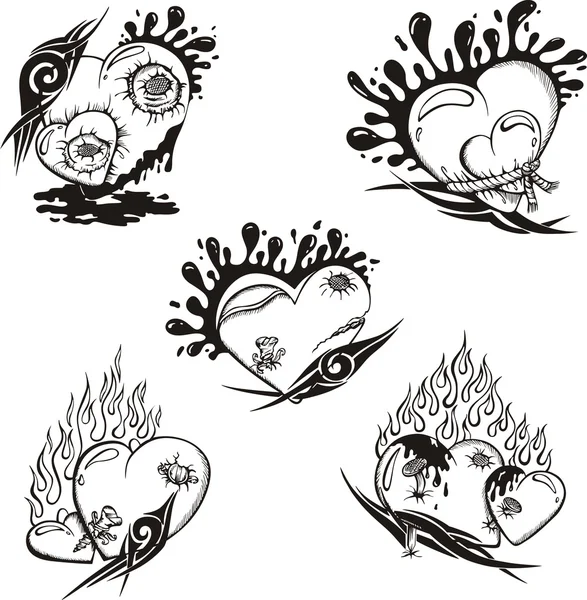 Tatuagens estilizadas com corações —  Vetores de Stock