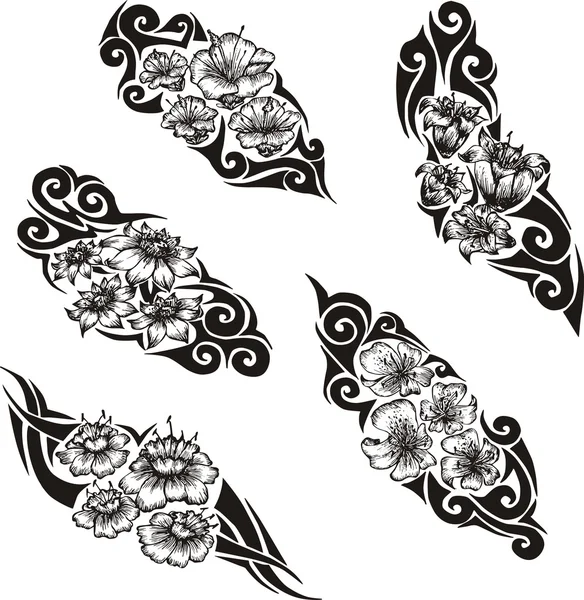 Tatuagens de flores tribais —  Vetores de Stock