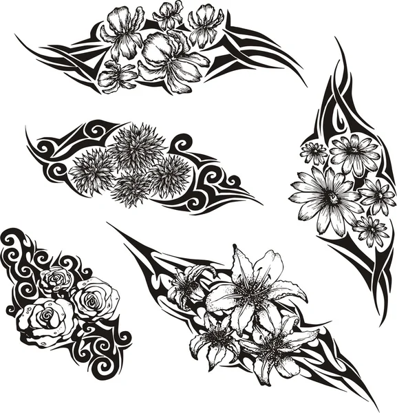 Tribal Flower Tattoos — Stock Vector