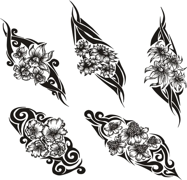 Tetoválás törzsi virág — Stock Vector