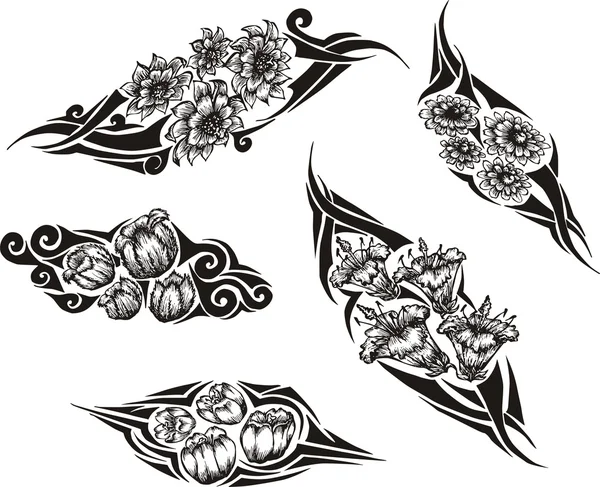 Tatuagens de flores tribais — Vetor de Stock