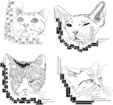 çerçeveli cat çizimleri kümesi