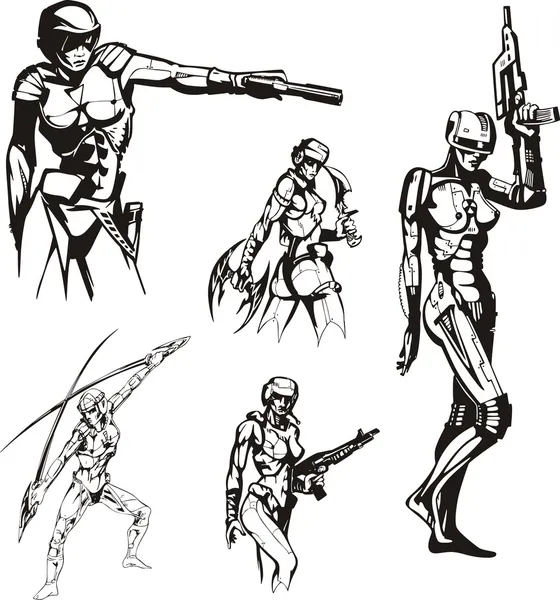 Cyborgs amazónicos — Archivo Imágenes Vectoriales