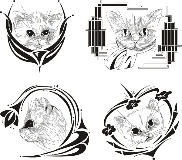 Conjunto de bocetos de gato enmarcados — Archivo Imágenes Vectoriales