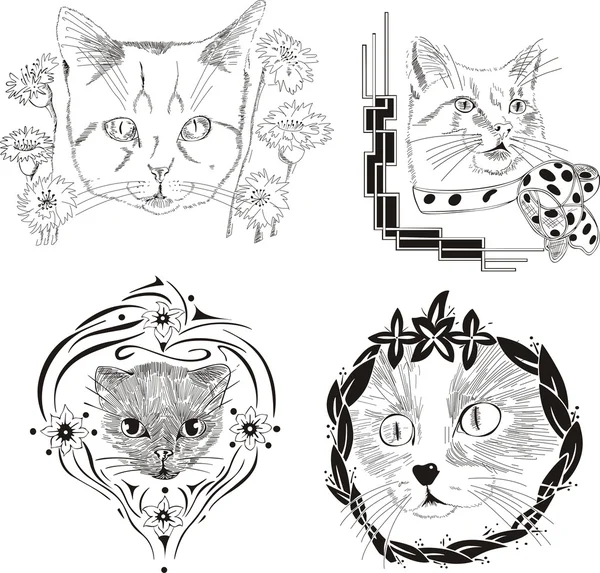 Набор набросков кошек в рамке — стоковый вектор