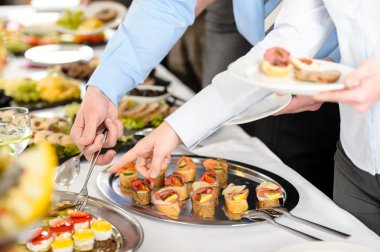 Snacks buffet at business company meeting clipart