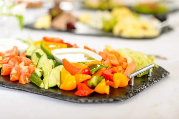 Catering table buffet vegetable salad plate — Stock Photo, Image