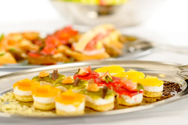 Appetizers mini desserts on catering buffet plate — Stock Photo, Image