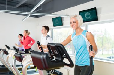 Young on fitness treadmill running exercise clipart