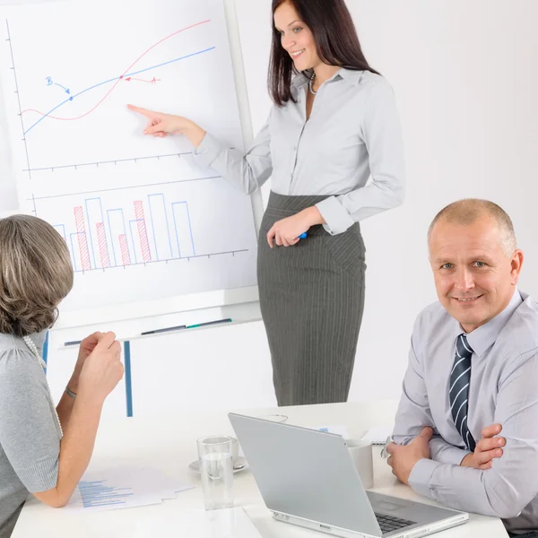 Het geven van presentatie volwassen man tijdens vergadering — Stockfoto
