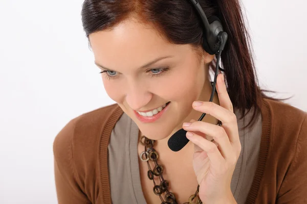 Atendimento ao cliente mulher chamada operador fone de ouvido — Fotografia de Stock