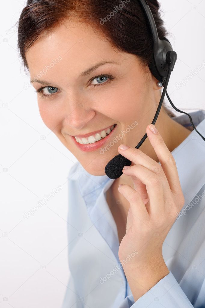 Customer service woman call center phone headset