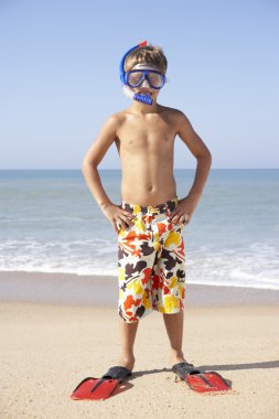 Young boy poses on beach clipart