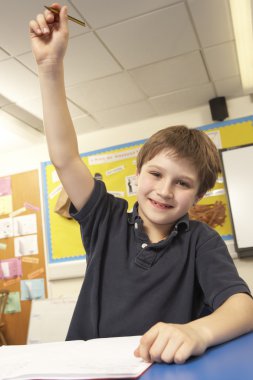 Schoolboy Answering Question In Classroom clipart