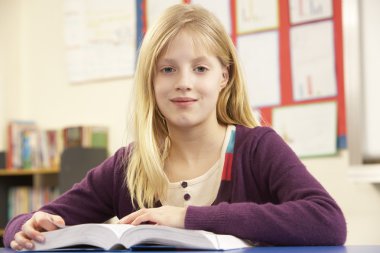 Schoolgirl Studying In Classroom clipart