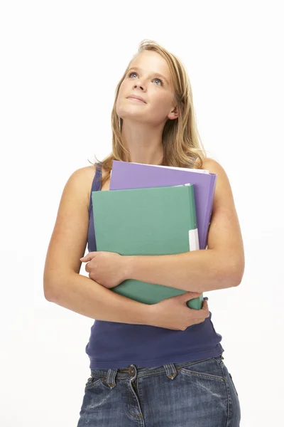 Studio Portrait Of Female Student Holding Folders — Stock Photo, Image