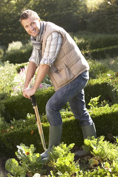 Jeune homme travaillant dans le jardin — Photo