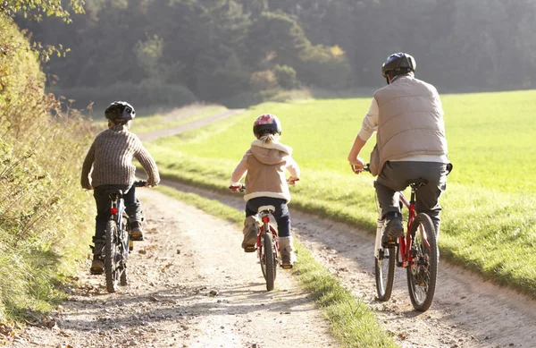 Unga far med barn cykla i park — Stockfoto
