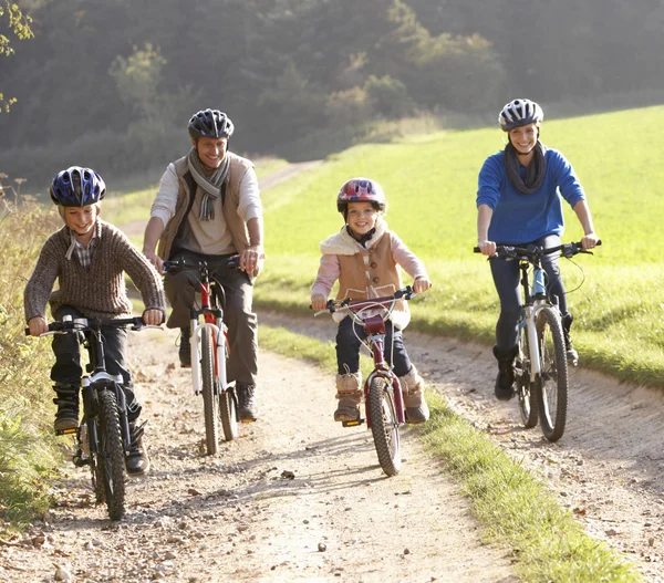 年轻的父母与孩子骑自行车在公园 — 图库照片
