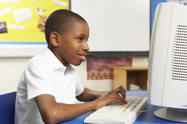 Schoolboy In IT Class Using Computer — Stock Photo, Image
