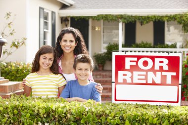 Mother and children outside home for rent clipart