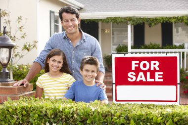 Father and children outside home for sale clipart