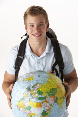 Young traveller with globe clipart