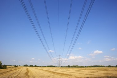 Electricity pylon and lines in countryside clipart