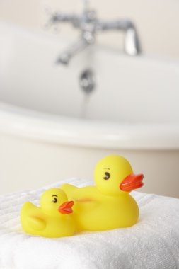 Rubber ducks in bathroom clipart