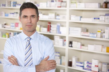 Portrait UK pharmacist at work clipart