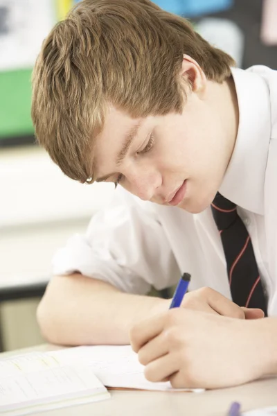 Férfi tizenéves hallgató tanul a tanterem — Stock Fotó