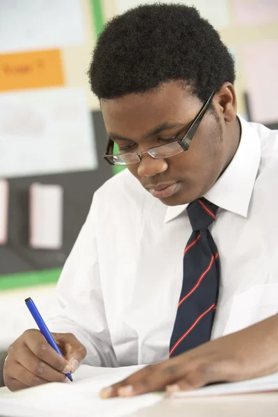 Male Teenage Student Studying In Classroom — Stock Photo, Image