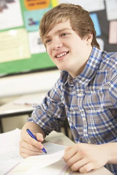 Férfi tizenéves hallgató tanul a tanterem — Stock Fotó