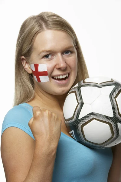 Young Female Sports Fan With St Georges Flag Painted On Face — Stock Photo, Image