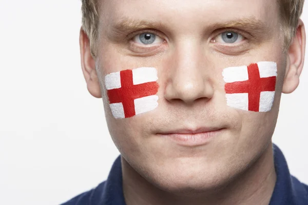 Young Male Sports Fan With St Georges Flag Painted On Face — Stock Photo, Image