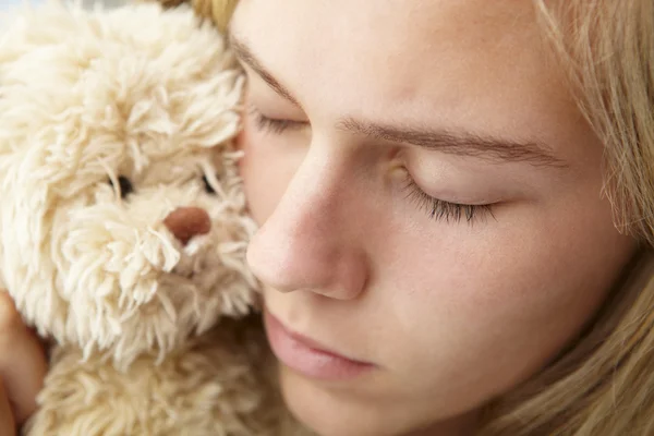 Close up teenage girl with cuddly toy — Stock Photo, Image