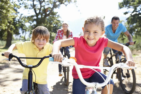 Ülke bisiklete binen genç ailesi — Stok fotoğraf