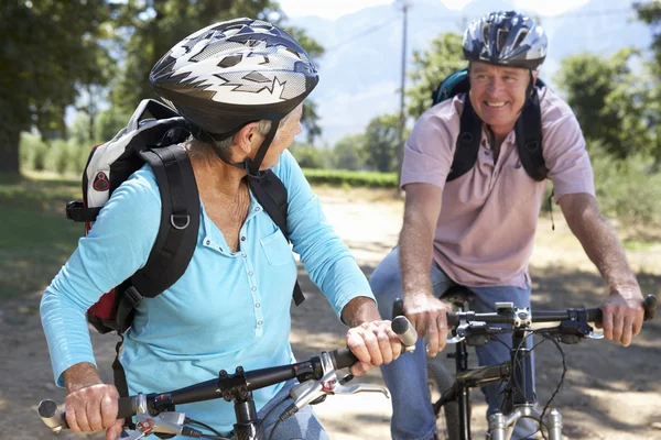 Äldre par på land cykeltur — Stockfoto