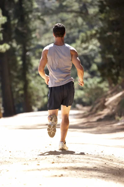 Junger Mann läuft Feldweg entlang — Stockfoto