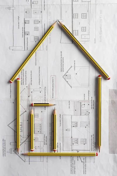 Architectural drawing and pencils — Stock Photo, Image