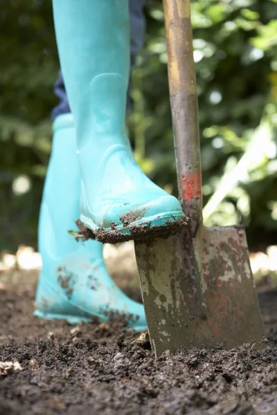 Person digging in garden — Stock Photo, Image