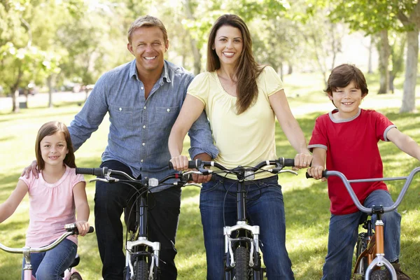 Familie paardrijden fietsen in park — Stockfoto