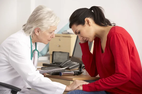 American doctor with depressed woman patient — Stock Photo, Image