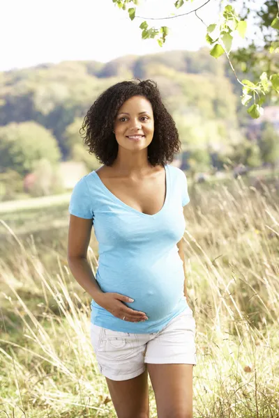 Pregnant woman outdoors in countryside Stock Picture