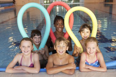 Children in swimming pool clipart