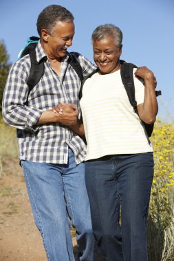 Senior couple on country hike clipart