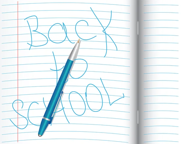 Cuaderno de la escuela con pluma — Vector de stock