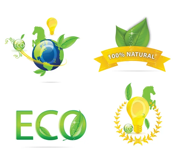 Natur Erde Öko-Zeichen Set grüne Farbe — Stockvektor